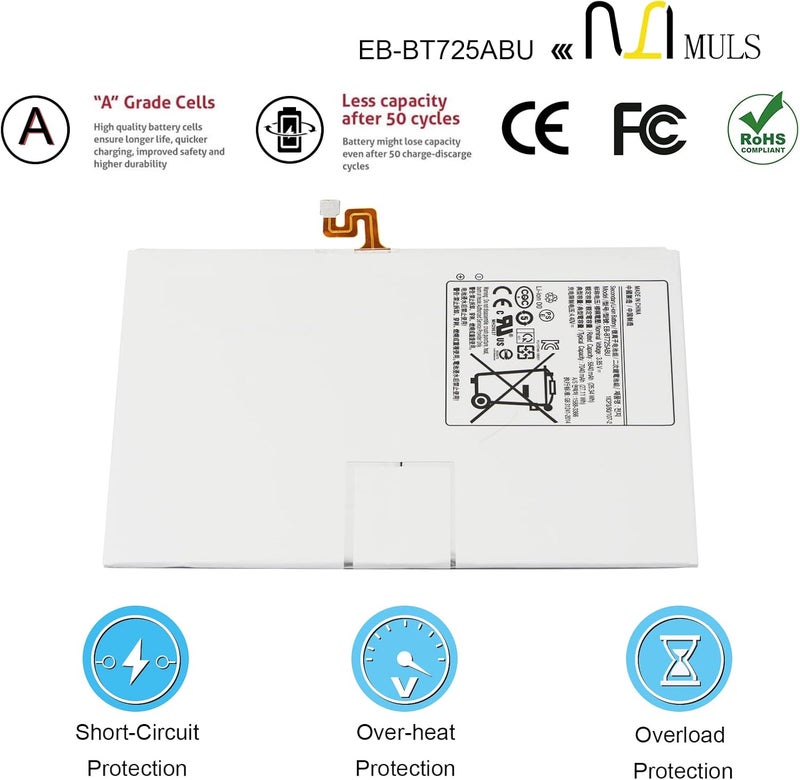 MULS EB-BT725ABU Replacement Battery Compatible with Samsung Galaxy Tab S6 10.5” SM-T860 T865 Galaxy Tab S5e 10.5” SM-T720 T725 Installation Tools 7050mAh 3.85V 27.11Wh - Image 3